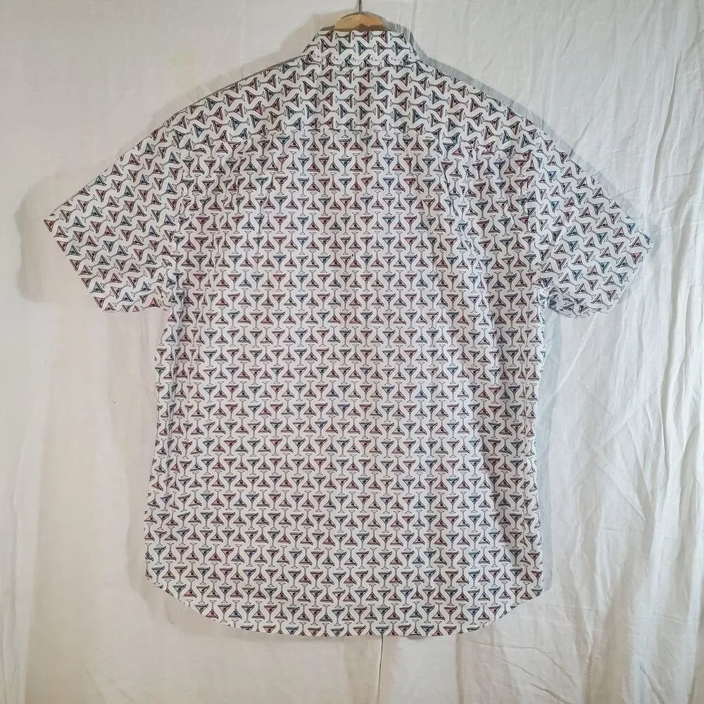 J Crew Martini Cocktail Slim Flex Washed Short Sleeve Fun Preppy Shirt men L - Picture 6 of 7